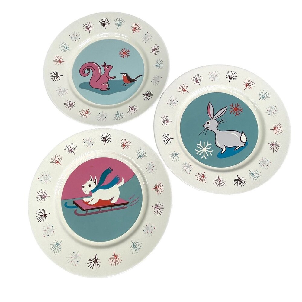 Vintage Garnet Hill Portugal Winter Animal Plates Set Of 3  9 1/4"  Rare